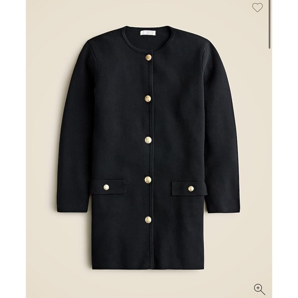 J.Crew Long Giselle Sweater Dress Black Gold Button Knit Collared Look L